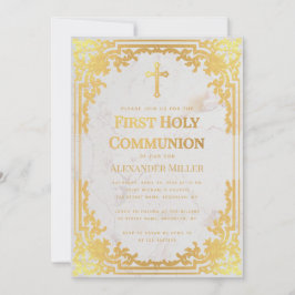 ファーストコミュニオン 偽金 ヴィンテージ エレガント 大理石 招待状