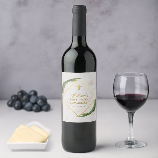 ファーストコミュニオン 緑のマーブル フェイクゴールド フエルン ワインラベル