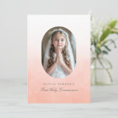 ファーストコミュニョシンプルン水の色のフォトガール 招待状 (スタンド正面)