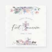 ファーストコミューニオンウォーターカラーワイルドフラワーパープルクロス スタンダードランチョンナプキン (正面)