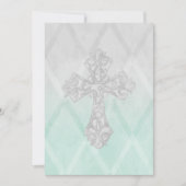 ファーストコミューニオンウォーター色クロスグレーとミント 招待状 (正面)