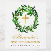 ファーストコミューニオングリーンリースフェイク金ゴールドクロス ワインラベル (シングルラベル)