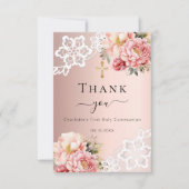 ファーストコミューニオンバラ金ゴールドピンクフローラレース サンキューカード (正面)