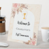 ファーストコミューニオンバラ金ゴールドピーチアーチウェルカム 台座サイン (インサイチュ)