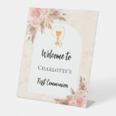 ファーストコミューニオンバラ金ゴールドピーチアーチウェルカム 台座サイン (正面)