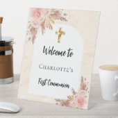 ファーストコミューニオンバラ金ゴールドピーチアーチウェルカム 台座サイン (インサイチュ)