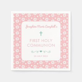 ファーストコミューニオンピンクフローラガール宗教バプテスマ スタンダードカクテルナプキン