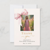 ファーストコミューニオンフォトピンクボウクリーム サンキューカード (正面)