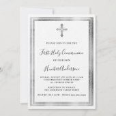 ファーストコミューニオンホワイトシルバークロス贅沢 招待状 (正面)