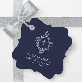 ファーストコミューニオンボーイネイビーブルーヴィンテージ華美クレスト フェイバータグ