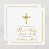 ファーストコミューニオンラシズクロスピンクローゼクリスチャン 招待状 (正面/裏面)