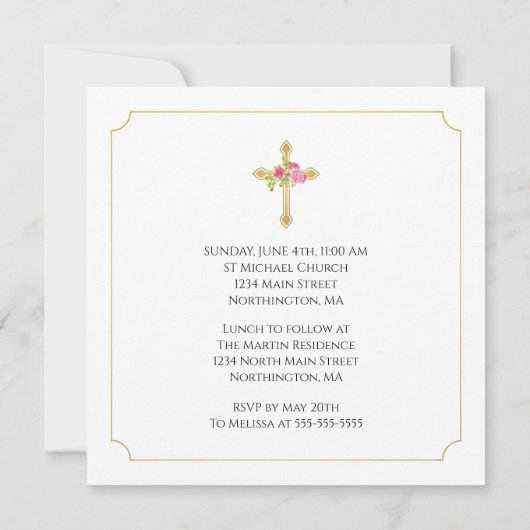 ファーストコミューニオンラシズクロスピンクローゼクリスチャン 招待状 (裏面)