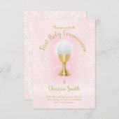 ファーストコミューンフェイクグリッターカトリックの女の子 招待状 (正面/裏面)