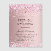 ファーストコミューン赤面ピンクグリッター贅沢 マグネット招待状 (正面)