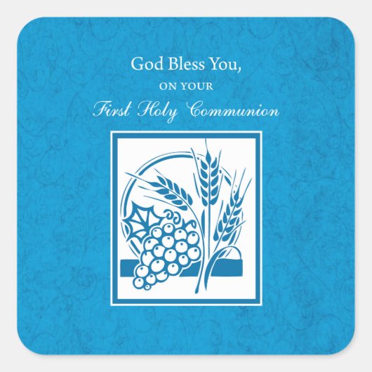 ファーストコミューン、小麦、ぶどうブルー スクエアシール (正面)