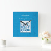 ファーストコミューン、小麦、ぶどうブルー スクエア壁時計 (ホーム)