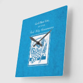 ファーストコミューン、小麦、ぶどうブルー スクエア壁時計 (傾斜)