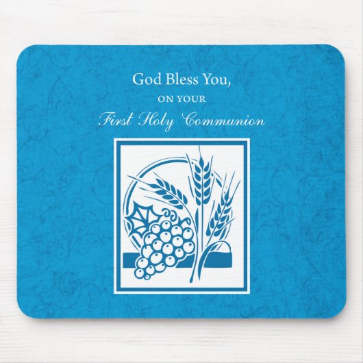 ファーストコミューン、小麦、ぶどうブルー マウスパッド (正面)