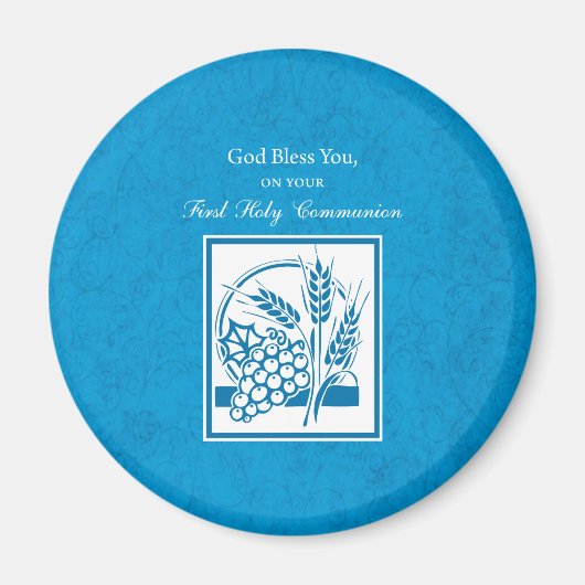 ファーストコミューン、小麦、ぶどうブルー マグネット (正面)