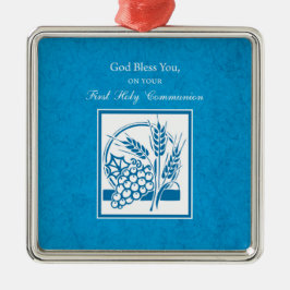 ファーストコミューン、小麦、ぶどうブルー メタルオーナメント
