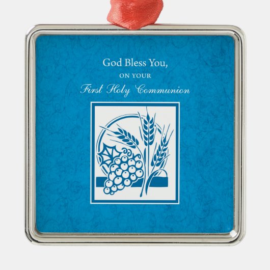 ファーストコミューン、小麦、ぶどうブルー メタルオーナメント (正面)