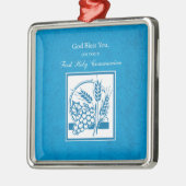 ファーストコミューン、小麦、ぶどうブルー メタルオーナメント (左)