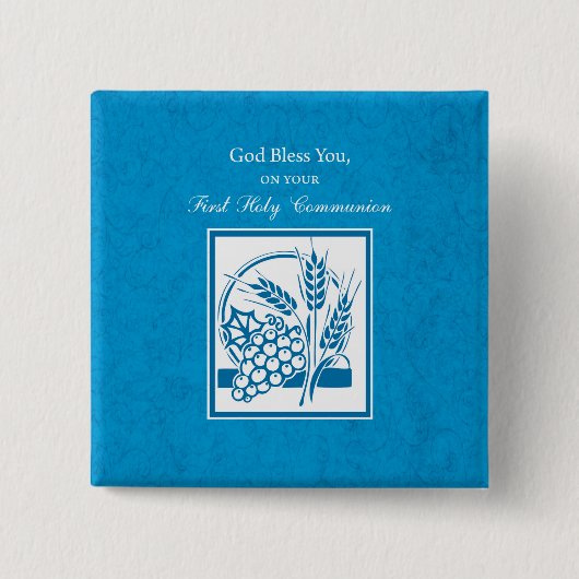 ファーストコミューン、小麦、ぶどうブルー 缶バッジ (正面)