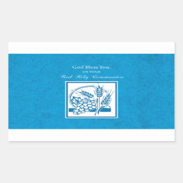 ファーストコミューン、小麦、ぶどうブルー 長方形シール