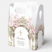 ファーストコムニオン ピンクの花のアーチクロス フェイバーボックス (オープン)