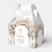 ファーストコムニオン ピンクの花のアーチクロス フェイバーボックス (正面サイド)