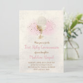 ファーストコムニオン 贋作グリッターとピンクの水彩画 招待状 (スタンド正面)
