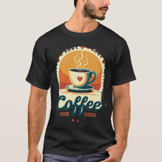 ファーストコーヒー | ビンテージサンセット レトロハートコーヒー Tシャツ