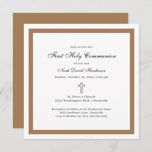 ファーストシンプルホリーコミュニオンタンホワイト招待状 招待状 (正面/裏面)