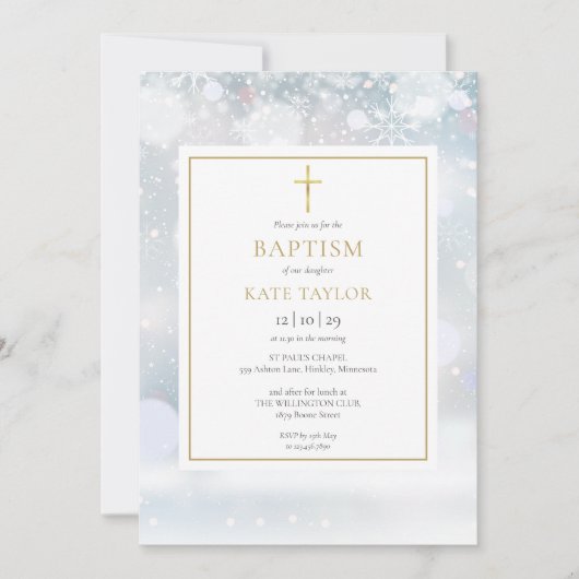 ファーストスノーフレークスウィンターバプテスマ《キリスト教》洗礼式や命名式インビタ 招待状 (正面)