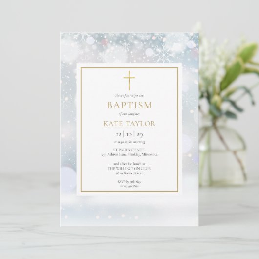 ファーストスノーフレークスウィンターバプテスマ《キリスト教》洗礼式や命名式インビタ 招待状 (スタンド正面)