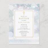 ファーストスノーフレークスウィンターバプテスマ《キリスト教》洗礼式や命名式 インビテーションポストカード (正面)