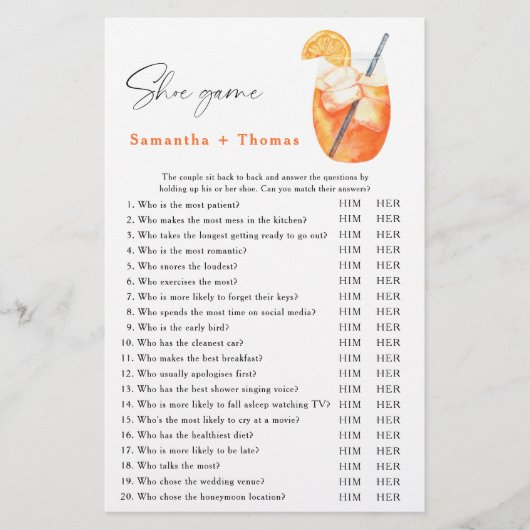 ファーストスピッツカクテルブライダルシャワーシューゲーム (正面)