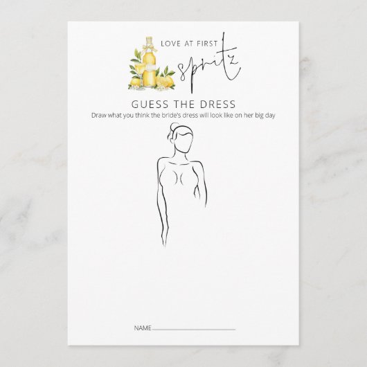 ファーストスピリッツ推測ドレスブライダルシャワーゲームカード 招待状 (正面)