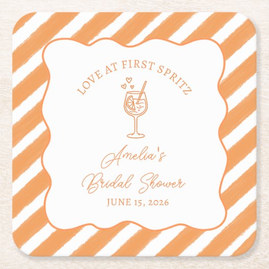 ファーストスプリッツの恋 ブライダルシャワー イタリアン アペロール スクエアペーパーコースター (正面)