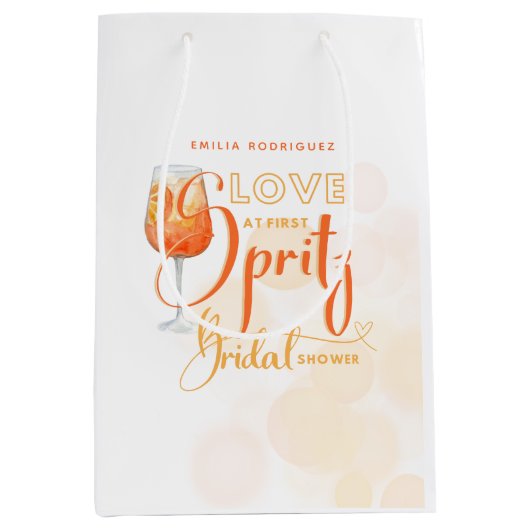 ファーストスプリッツ 現代オレンジ色のウェディングシャワーの恋 ミディアムペーパーバッグ (正面)