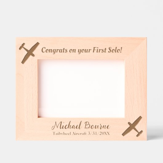 ファーストソロパイロット&飛行機おめでとうカスタム レーザー彫刻フレーム (正面)
