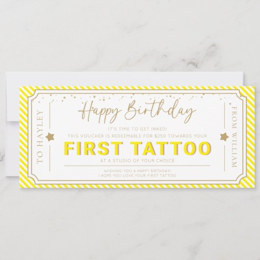 ファーストタトゥー 誕生日ギフトバウチャーカード 招待状 (正面)