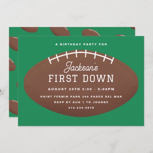 ファーストダウンサッカー誕生日パーティー 招待状 (正面/裏面)