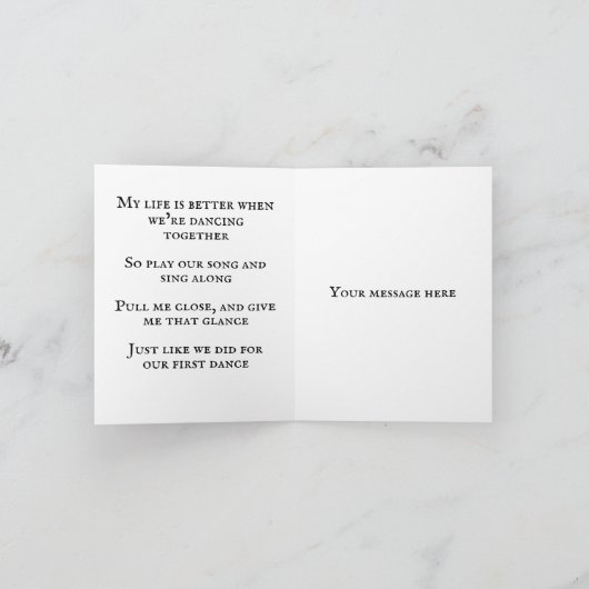 ファーストダンスソングレコードのバレンタインデー シーズンカード (内部)