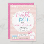 ファーストティースベビーガールパーティの招待状 招待状 (正面/裏面)