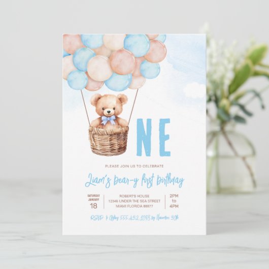 ファーストテディベアボーイブホ1歳の誕生日 招待状 (スタンド正面)