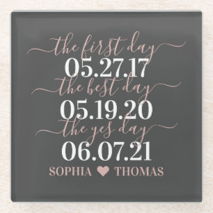 ファーストデー ベストデー イェスデー 結婚記念日 ギフト ガラスコースター
