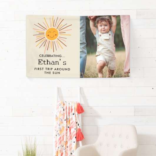 ファーストトリッのまわりにプザサンカスタム1stバースデーボホ 横断幕 (インサイチュ)