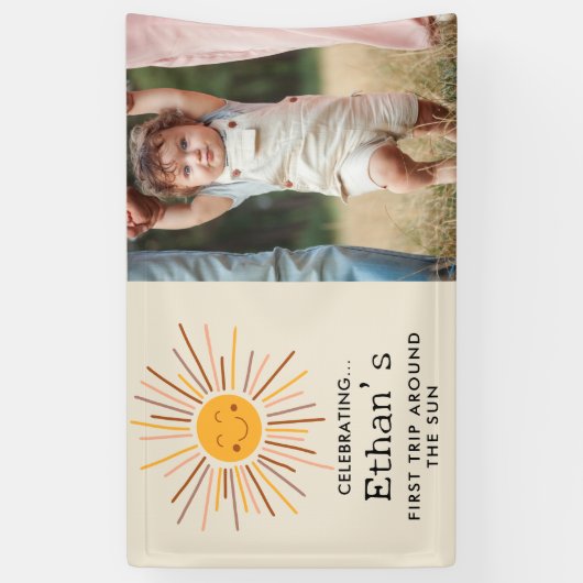 ファーストトリッのまわりにプザサンカスタム1stバースデーボホ 横断幕 (縦)