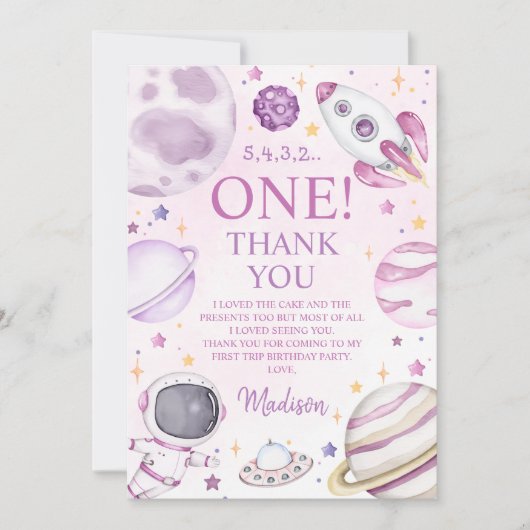 ファーストトリッのまわりにプザサンガール宇宙1st誕生日 サンキューカード (正面)